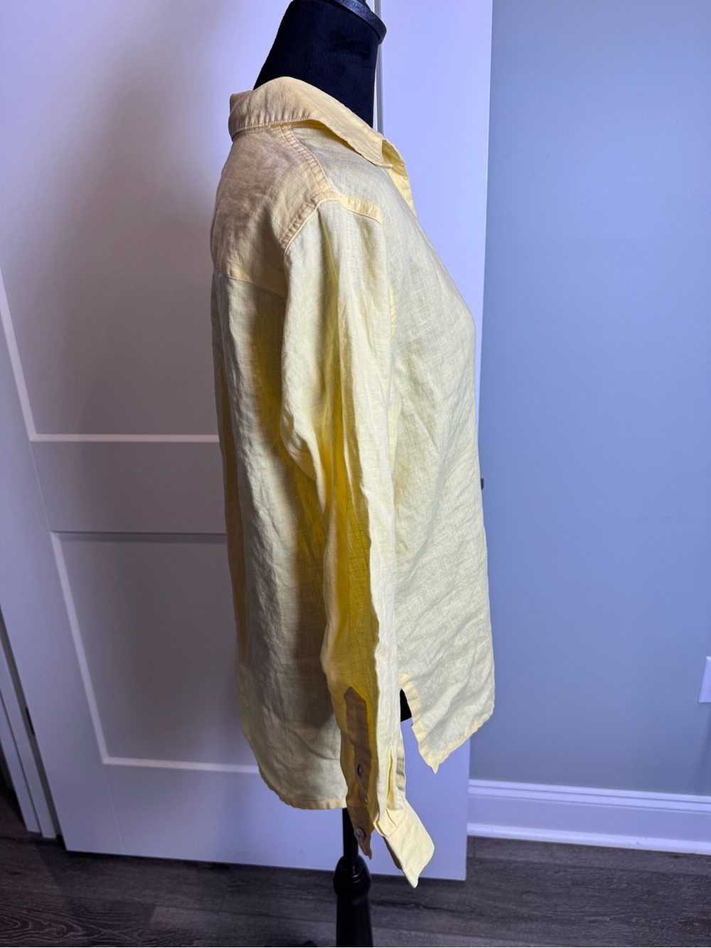 David N. Lightweight Button-Up Linen Shirt butter Yellow vintage - Picture 3 of 7
